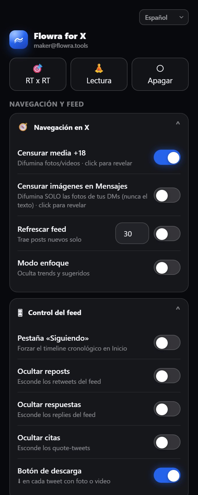 Flowra for X — extension popup